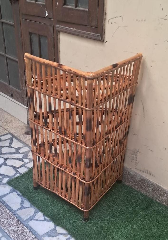 Bamboo Cane Corner Rack for Living Room - Multipurpose Rack, Bookshelf, Home Decoration (4 Shelf)