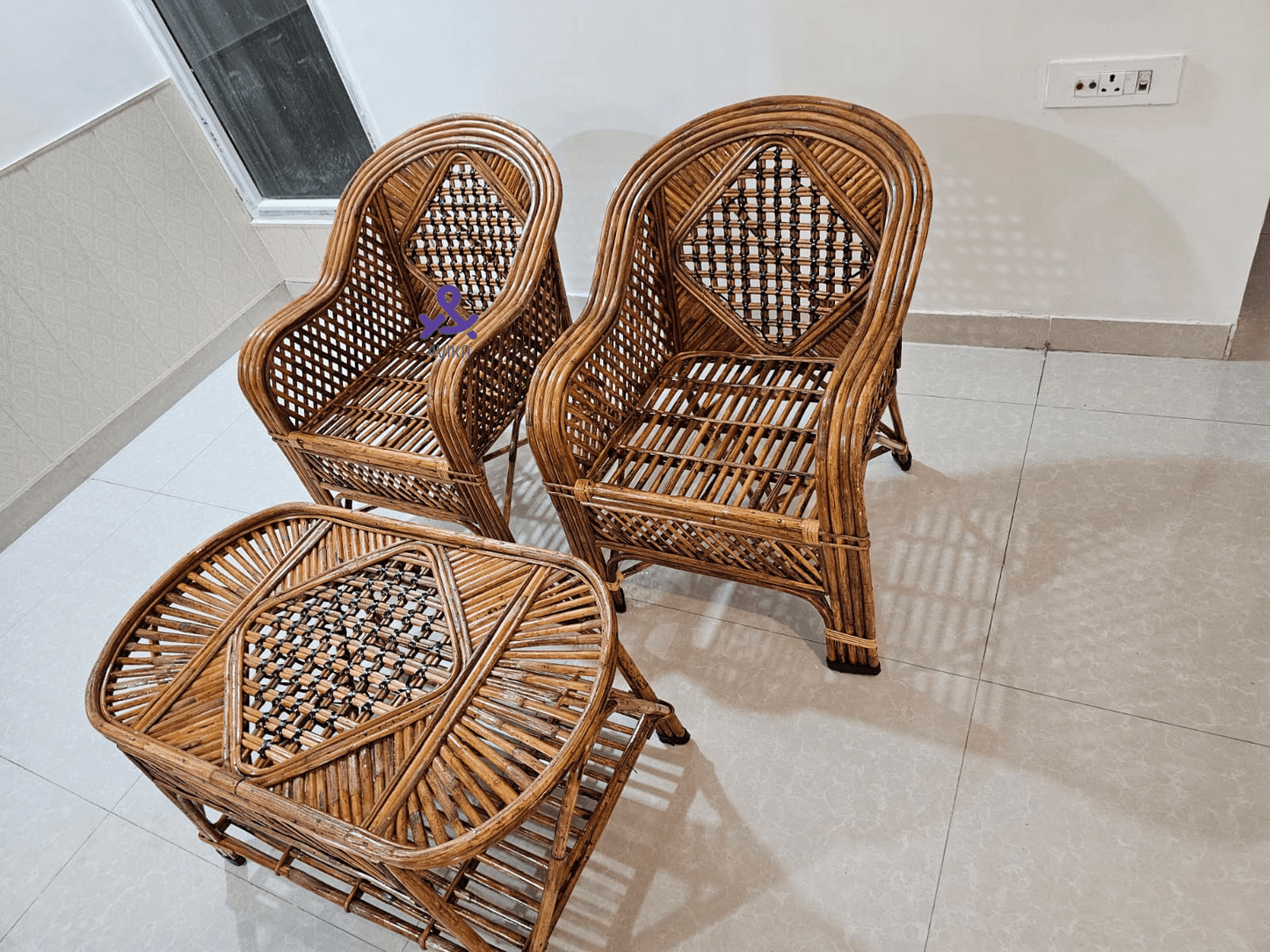 Cane Bamboo Sofa Chair,Kursi for Garden,Living Room,Home, Dining Room, Bedroom, Outdoor, Cafe, Restaurant,Balcony(Set of 2 CHAIR +1 TABLE)