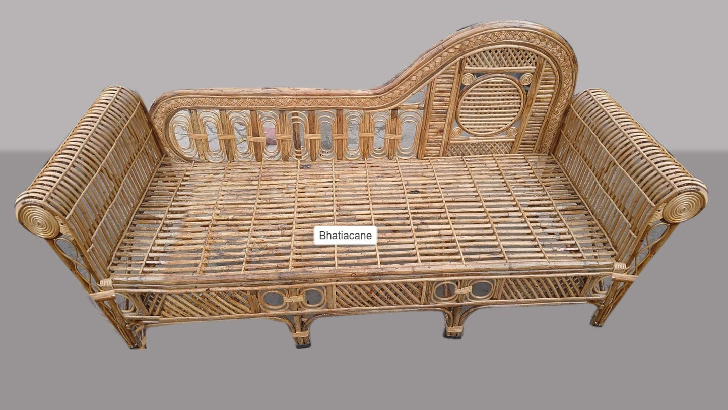 Cane 3-Seater Sofa Cum Bed – Perfect for Living Rooms, Resorts, Hotels & Offices with Two Side Handles