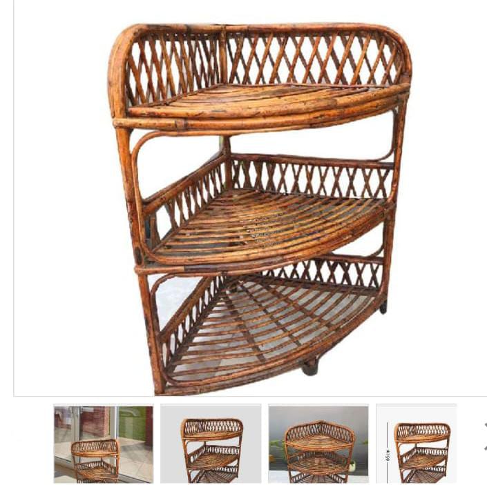 Cane Corner Rack | 3-Shelf Multipurpose Storage for Books, Plants & Home Décor