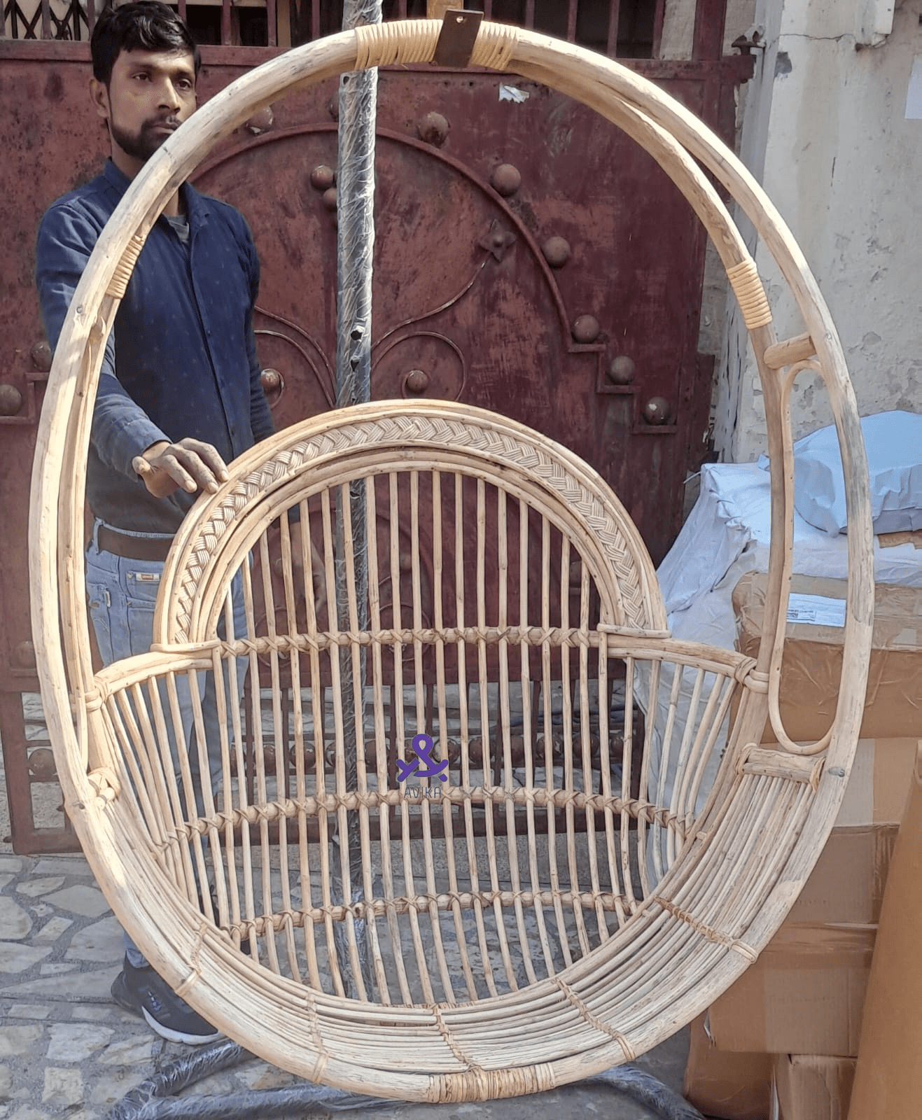 Cane Swing Hanging Chair, Jhula for All Ages – Kids & Adults (with Chain and Cushion)
