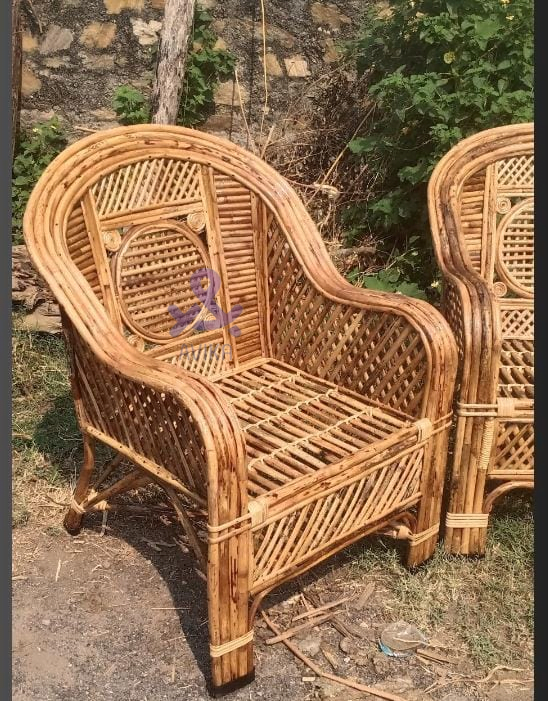 Bamboo Cane Sofa Chair for Living Room, Cafe, Pubs, Bars, Restaurants,Lawn, Cafeteria with Cushion (Ring jaal)