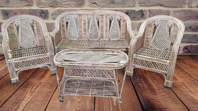 Cane Sofa Set with Table for Home, Living Room, Office, Garden, Resort with Cushion(eye)