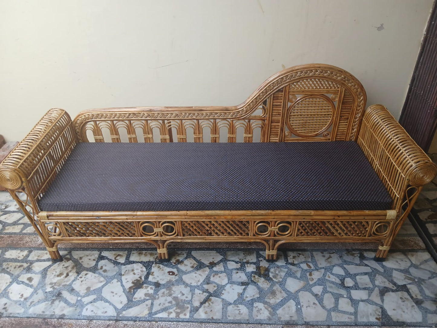 Cane 3-Seater Sofa Cum Bed – Perfect for Living Rooms, Resorts, Hotels & Offices with Two Side Handles