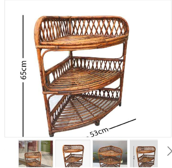 Cane Corner Rack | 3-Shelf Multipurpose Storage for Books, Plants & Home Décor