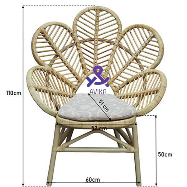 Cane Flower Chair with Cushion - Perfect for Living Room, Events, Lawn, Restaurant, Studio, and Cafe