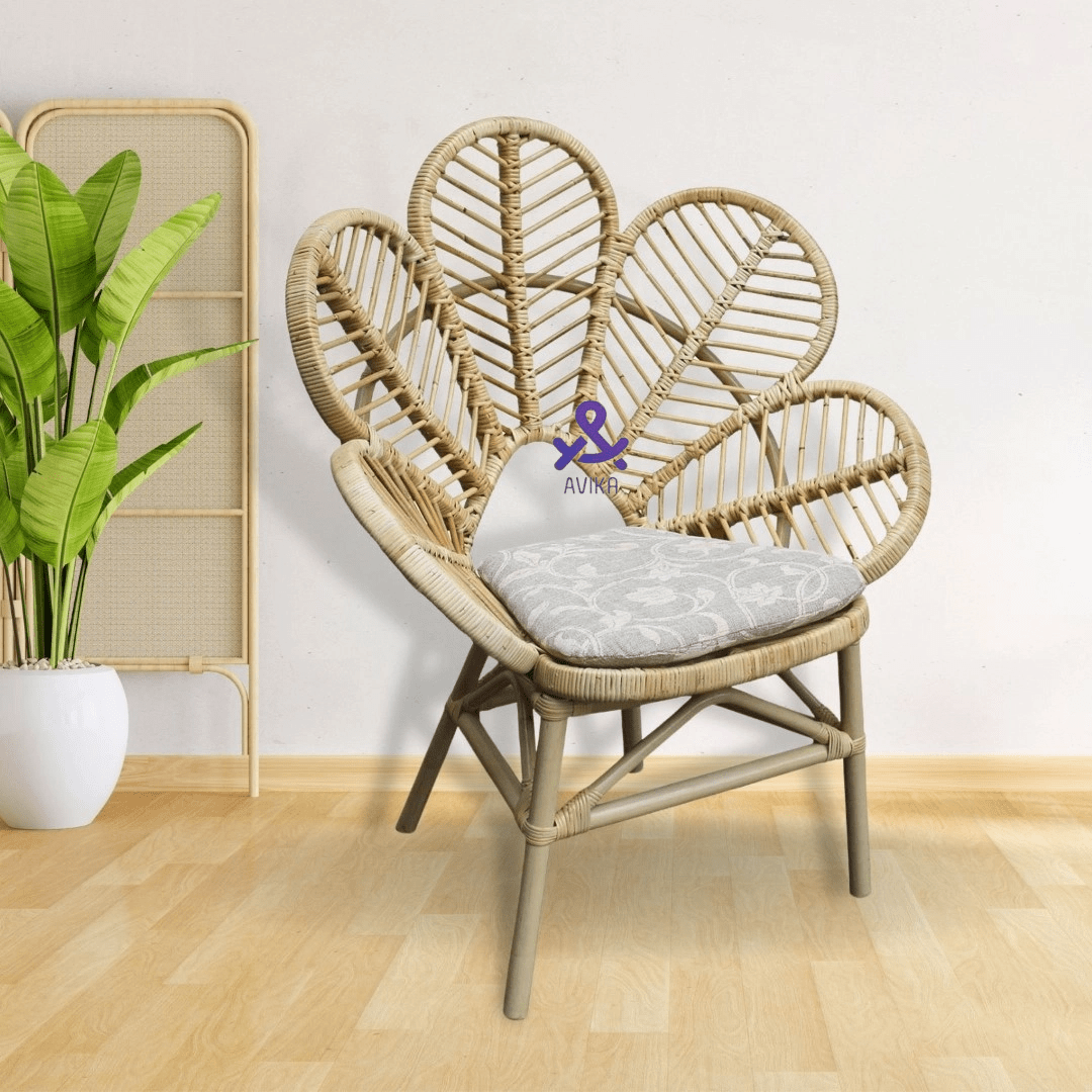 Cane Flower Chair with Cushion - Perfect for Living Room, Events, Lawn, Restaurant, Studio, and Cafe