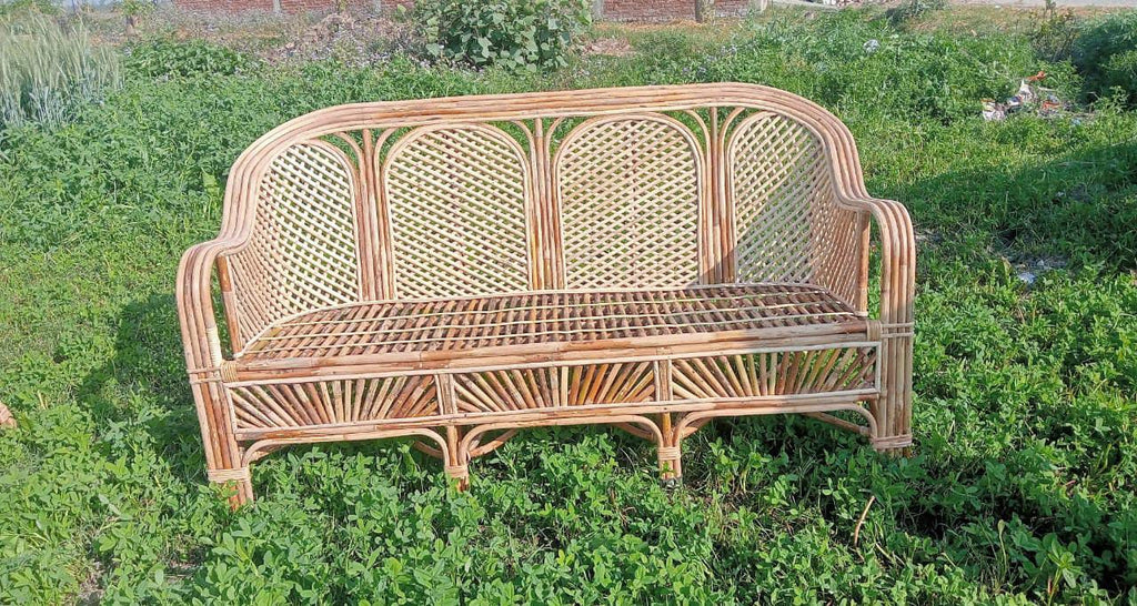 Bamboo Cane Sofa Set – Stylish & Durable Seating for Living Room, Balcony, Lawn & Resorts (1 Sofa + 2 Chairs)