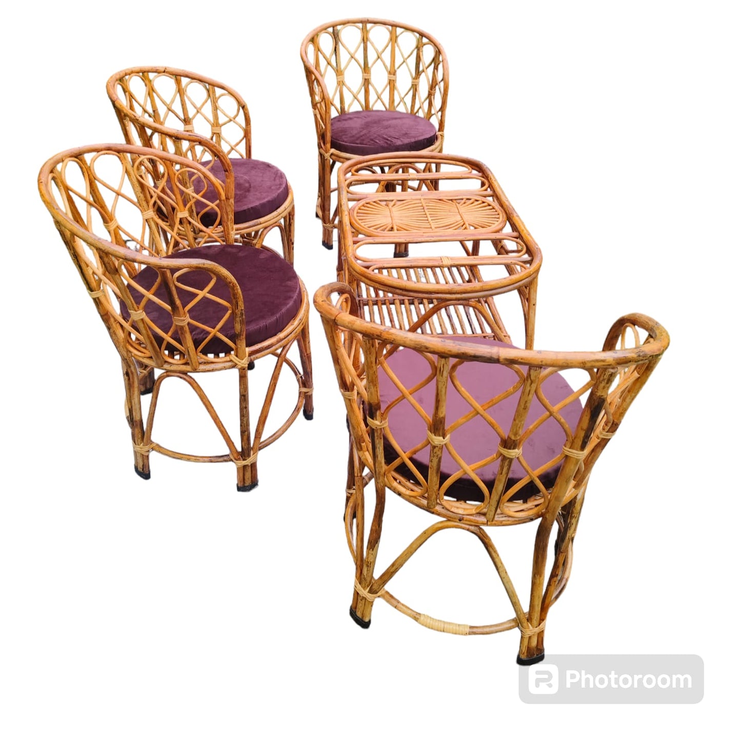 Elegant Bamboo Cane Chair and Table Set – Ideal for Living Room, Garden, Porch, Cafe, Restaurant, Indoor & Outdoor Use (4 Chairs + 1 Table)