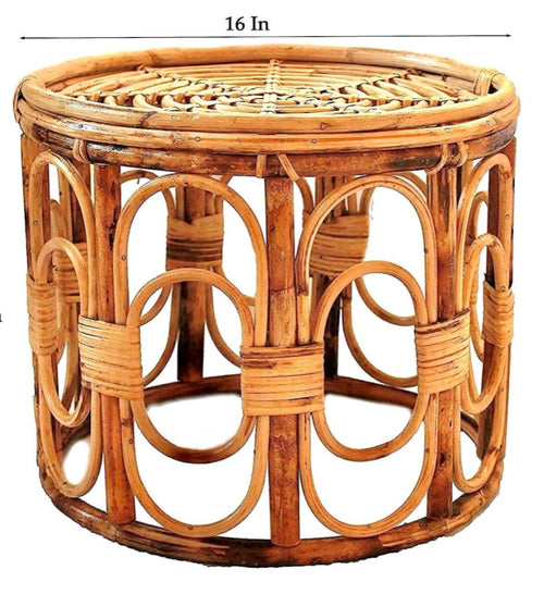 Bamboo Cane Round Side Table – Stylish Coffee & Tea Table for Home & Office (Glass Not Included)