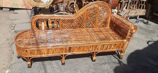 Cane Sofa Couch, Diwan, Settee, Sofa cum Bed with Cushion (3-Seater) - HEART