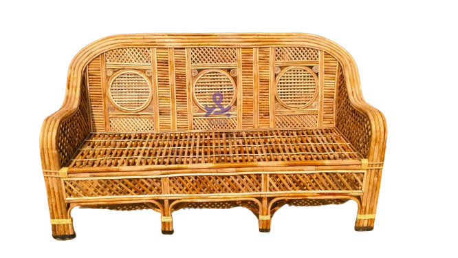 Cane Three Seater Sofa | Sofa Couch for Home, Living Room, Garden, Office, Resort, Hotels with Cushion (Ring Jaal Design)