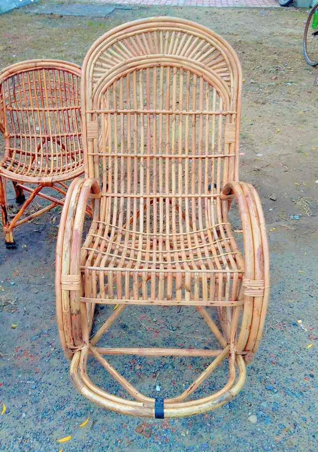Bamboo Cane Rocking Chair with Cushion – Comfortable & Stylish Seating for Adults