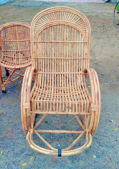 Bamboo Cane Rocking Chair with Cushion – Comfortable & Stylish Seating for Adults