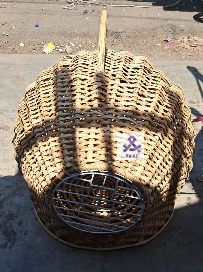 Cane Pet Carrier, Wicker Dog,cat Basket,  Wicker Pet Transporter with Lid, Travel Pet Bed