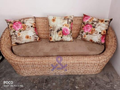 Bamboo Cane Three Seater Sofa,Sofa couch for Home, Living Room, Office, Resort, Hotels (Apple)