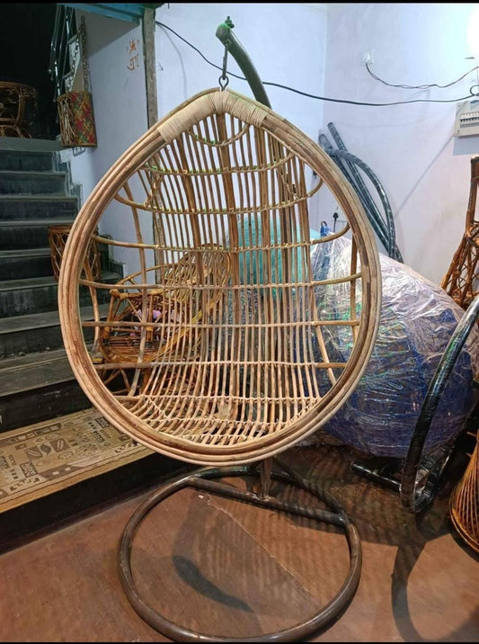 Cane Rattan Swing Chair for Indoor, Outdoor, Home, Patio, Yard, Balcony and Garden | Single Seater Rattan Swing Hanging Jhula Without Iron Stand | Size - Large