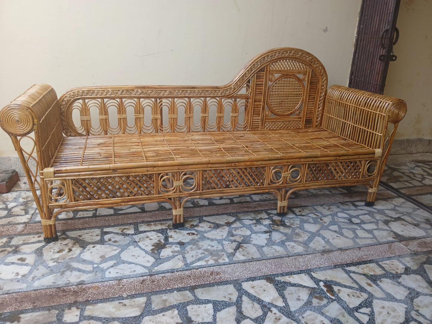 Cane 3-Seater Sofa Cum Bed – Perfect for Living Rooms, Resorts, Hotels & Offices with Two Side Handles