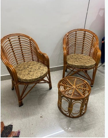 Cane Chair Set with Table (Set of 2 Chairs and 1 Table)