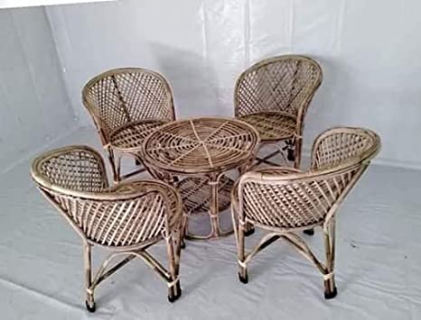 Bamboo Cane Lawn Chair,Cafe,Restaurant,Balcony,Living Room Chair with Cushion with Table(4 Chair +1 Table)