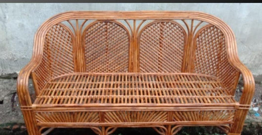 Bamboo Cane Three Seater Sofa, Couch for Home, Living Room, Outdoor, Indoor with Cushion