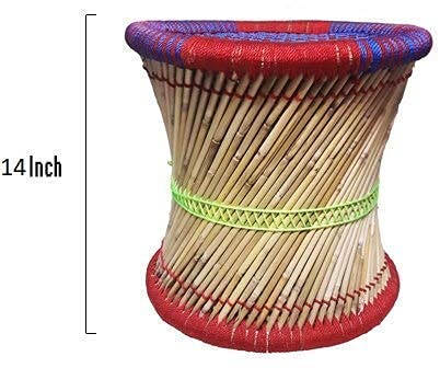 Cane Wood Bar Stool, Mudda for Living Room - Multicolor