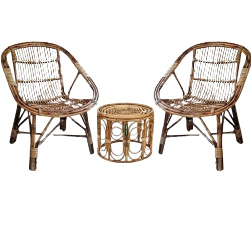 Cane Rattan Prince Chair Set for Home, Office, Garden & Balcony with Table (Set of 2 with Table)