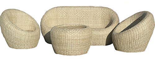 Cane Apple Bamboo Five Seater Sofa Set with Table and Cushion