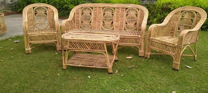 Cane Sofa Set With Table – Perfect for Home, Office, Living Room, Balcony, Garden, and More