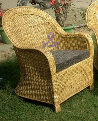 Bamboo Cane Sofa Chair for Home, Office, Garden & Balcony with Table (Set of 4 Chair with table)