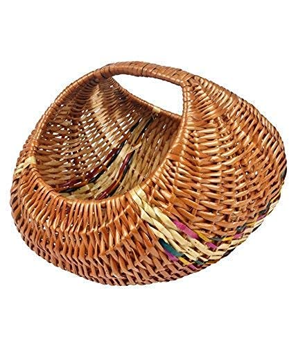 Cane Multipurpose Pooja Basket |Flower Baskets | Hamper Baskets | Fruit Basket | Vegetable Basket | Basket for Gift Hamper | Wicker Basket | Rattan Basket (12 inch)