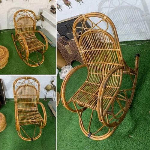 Bamboo Cane Rocking Chair, Home Recliner for All Ages, Kids and Adults with Cushion
