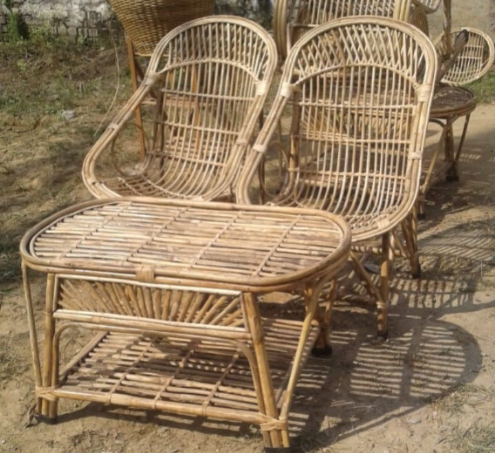 Elegant Cane Chair and Table Set for Lawn, Porch, Resort, Cafe, Hotel, and Garden - Set of 2 Chairs + Table