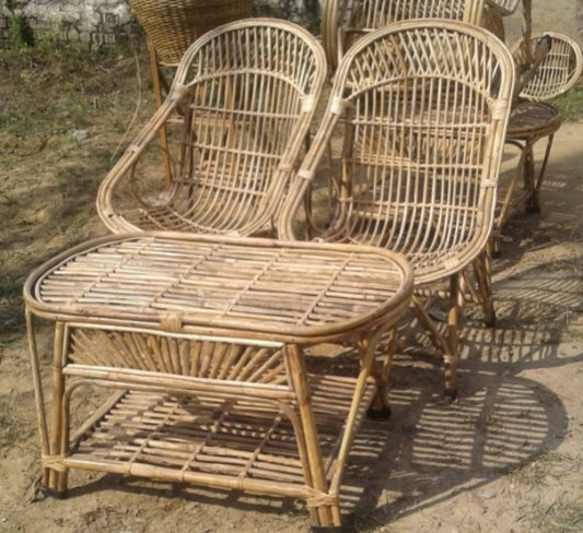 Elegant Cane Chair and Table Set for Lawn, Porch, Resort, Cafe, Hotel, and Garden - Set of 2 Chairs + Table