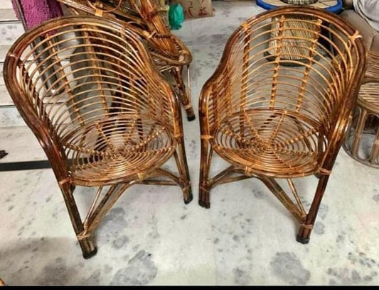 Cane Lawn Chair, Cafe, Restaurant, Balcony, Living Room Chair with Cushion (Pack of 2)