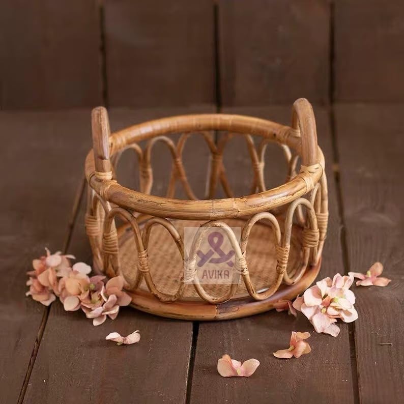 Bamboo Cane Round posing basket for newborns,sitter,Baby Photography Photoshoot,Newborn Baby Photo Prop chair,Newborn Photography chair,Wooden Basket for Baby Photoshoot