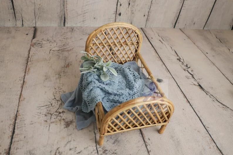 Newborn Bed Photography Prop, Cane Bamboo Doll Bed, Infant Girl Photography Props, Baby Girl Bed