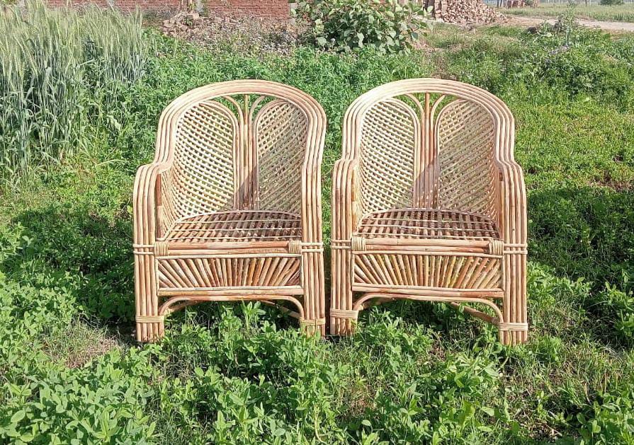 Bamboo Cane Sofa Set – Stylish & Durable Seating for Living Room, Balcony, Lawn & Resorts (1 Sofa + 2 Chairs)