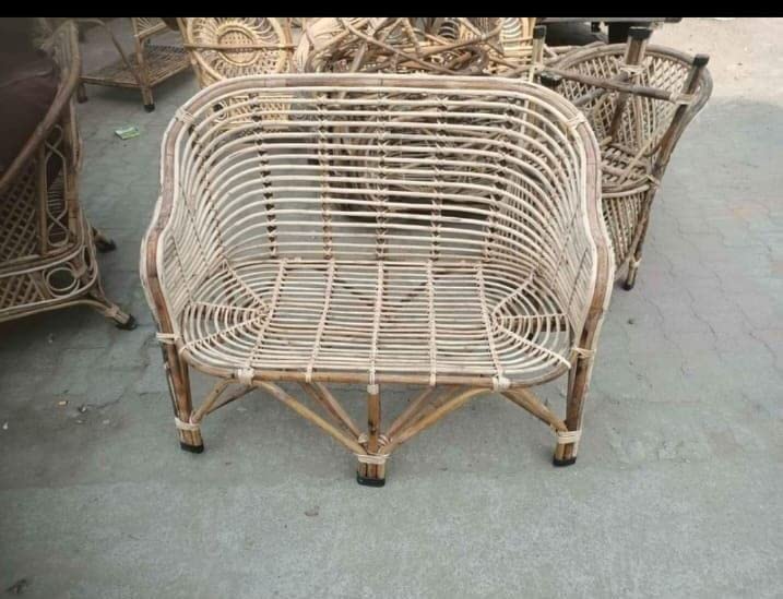 Cane Two Seater Sofa for Home, Living Room, Office with Cushion (Henna)