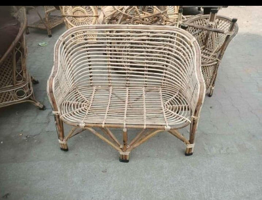 Cane Two Seater Sofa for Home, Living Room, Office with Cushion (Henna)