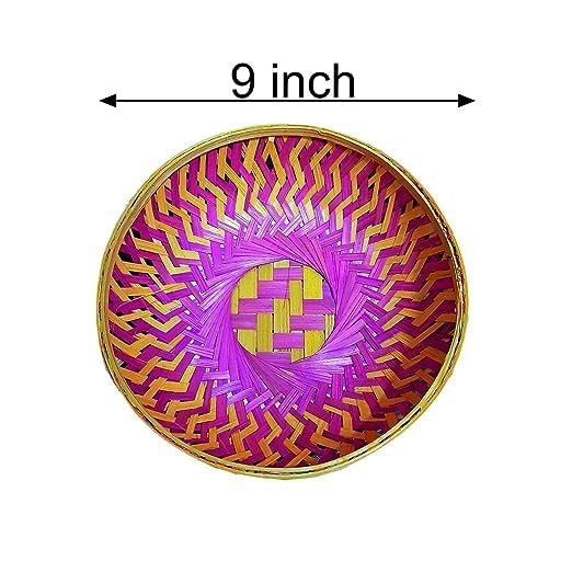 CRAFTCANE Bamboo Basket for Home, Kitchen,Vegetable Basket, Fruit Basket, Flower Basket,Wedding,Festival Gift Packaging,Hotel room basket (Pack of5)Size :-9" x 3"