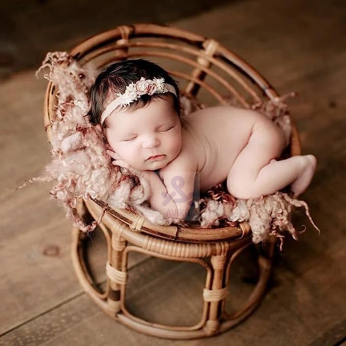 Bamboo Chair Baby Basket Photography Photoshoot, Newborn Baby Photo Prop Chair, Newborn Photography Chair, Wooden Basket for Baby Photoshoot