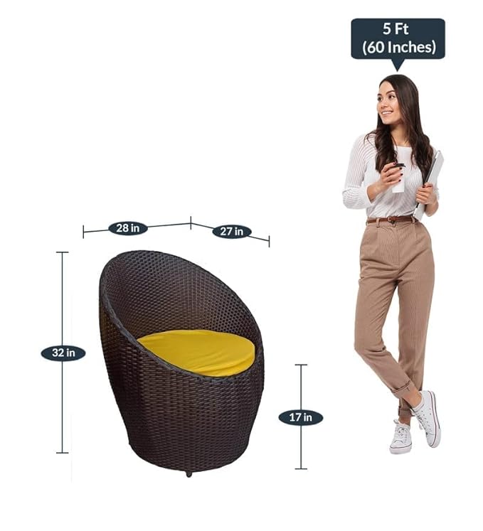 Rattan Apple chair,Room Chair, Lawn Chair, Balcony Chair, with Garden chair Cushion(Brown)