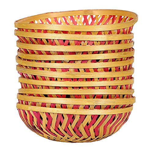 Handmade Round Bamboo Basket for Wedding and Daily Use Purpose (10 pcs)Size 9 inch(multicolor)