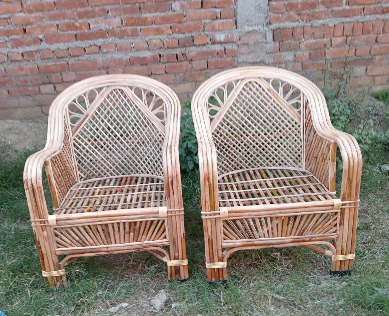 Elegant & Durable Bamboo Cane Sofa Set for Living Room, Lawn, Balcony & Resort ((1 sofa +2 chair)