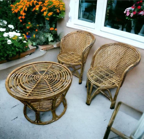 Bamboo Cane Chair for Home, Garden ,Balcony, Office, with Table (Set of 2 with table)