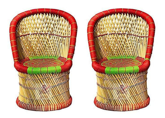 Cane Bamboo Stool Chairs for Outdoor and Indoor Furnishing Stool (Multicolour) - Pack of 2