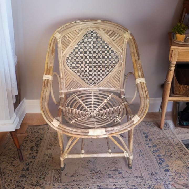 Bamboo Cane Lawn Chair,Cafe,Restaurant,Balcony,Living Room Chair with Cushion