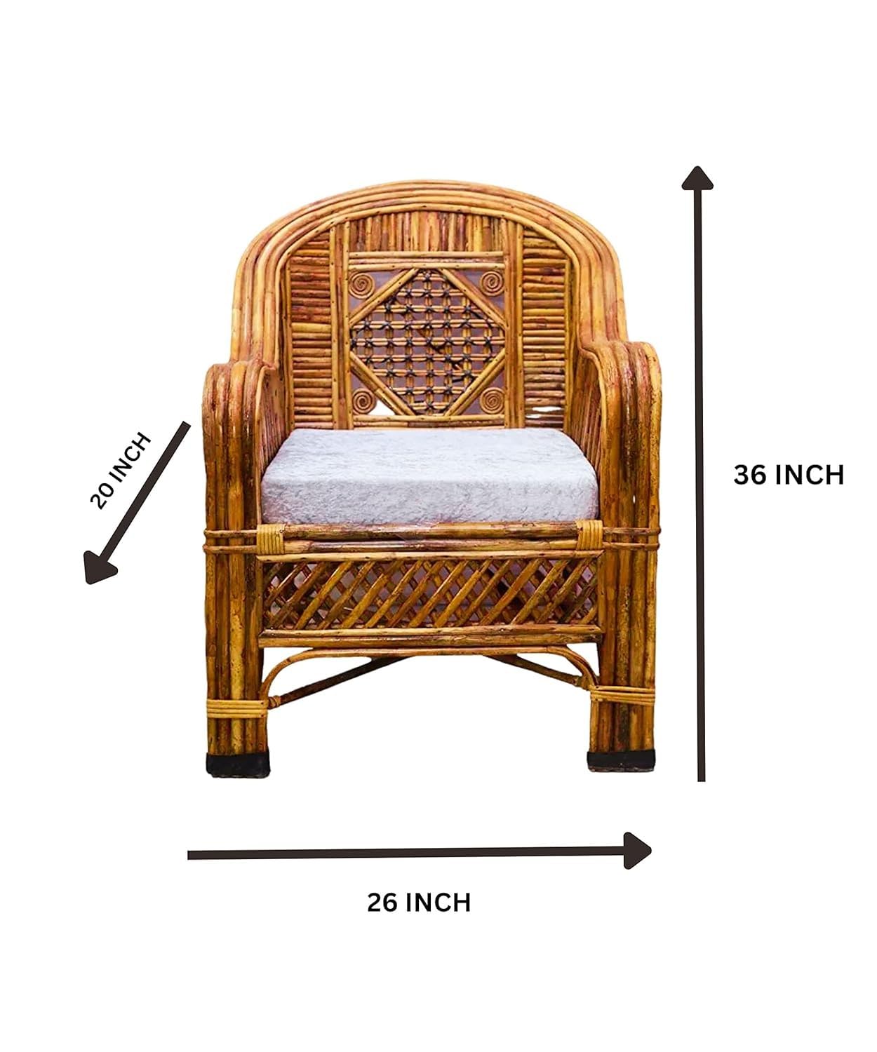 Handcrafted Cane Chair with Cushion for Living Room, Balcony, Garden – Eco-Friendly & Durable