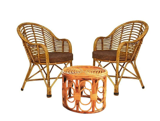 Cane Chair Set with Table (Set of 2 Chairs and 1 Table)